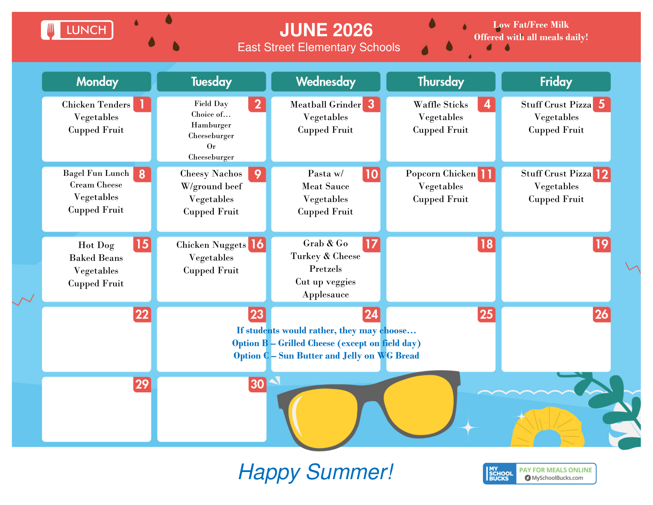 A JUNE 2026 LUNCH MENU